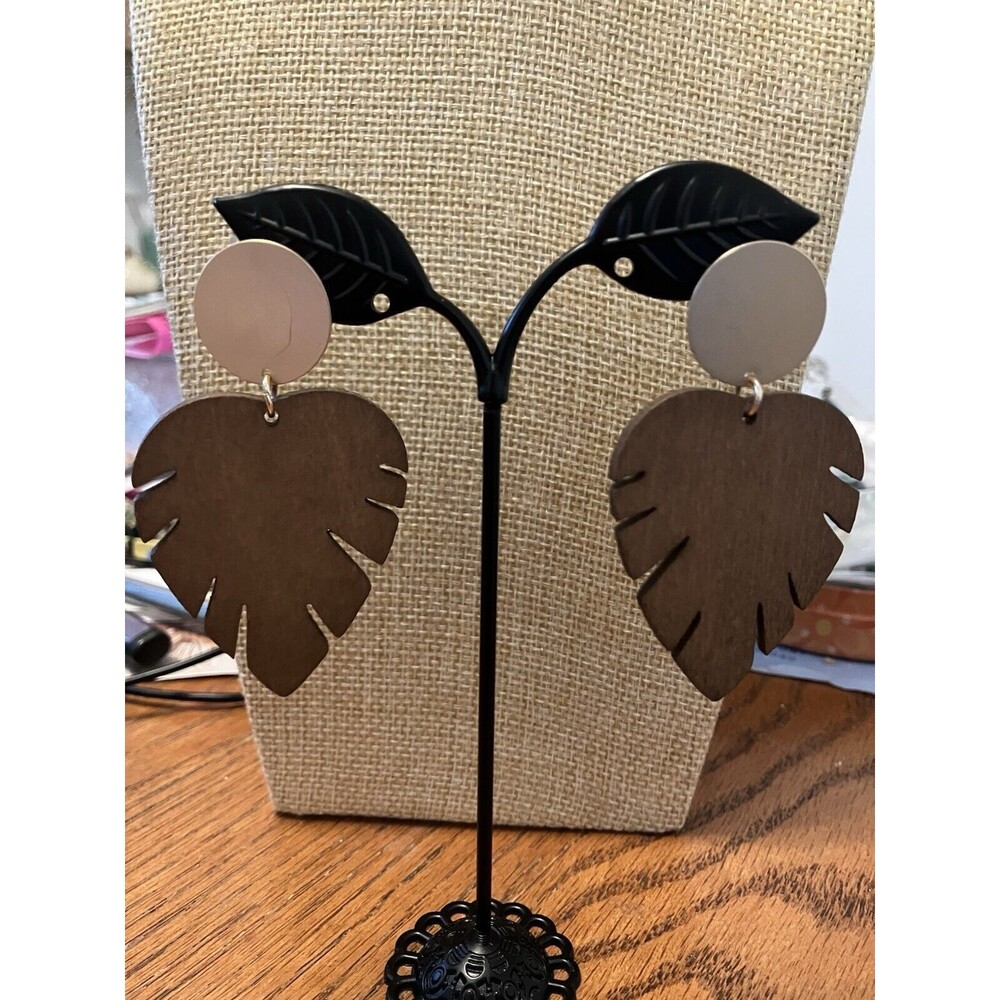 Tropical Leaf Earrings Lightweight Wood Monstera Pierced